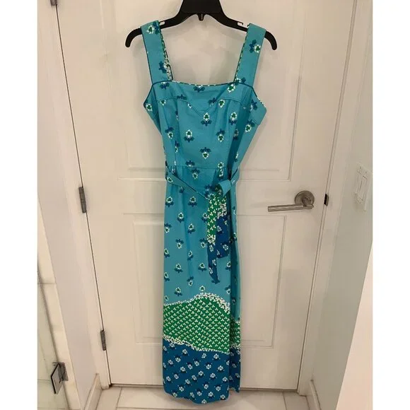 Vintage Malia Honolulu Hawaiian Summer Blue Retro Floral Design Maxi Dress - Picture 1 of 7